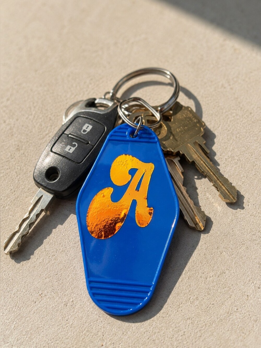 Blue Motel Keychain Holographic Letter A Retro Resin Keyring Handmade